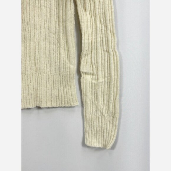 Cream Partial Off Shoulder Sweater – Soft Ribbed Knit - Picture 9 of 9